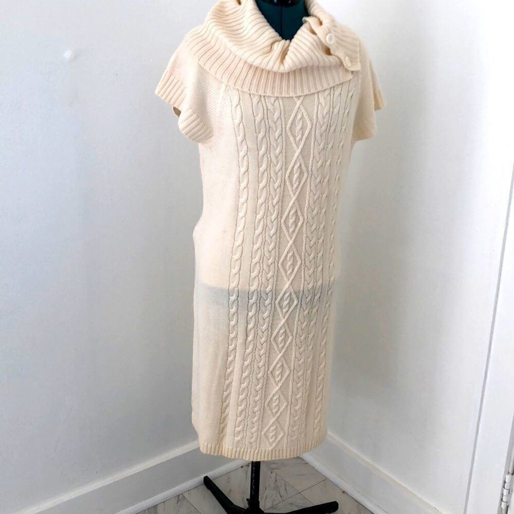 Vintage Calvin Klein size M  Ivory Fisherman Knit  Wool Blend Y2K Sweater Dress